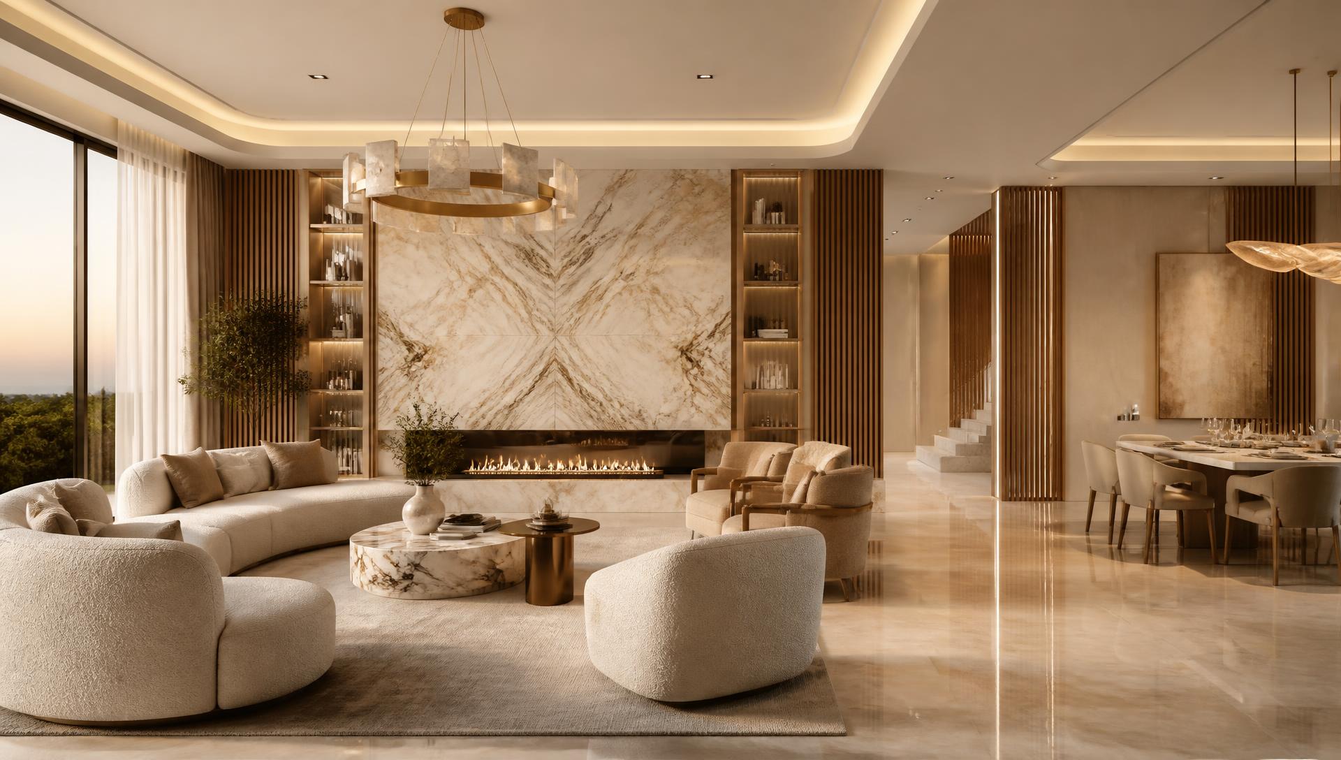 Villa A68 ground floor living space in a warm modern luxury scheme